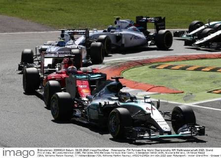 Motorsports: FIA Formula One World Championship WM Weltmeisterschaft 2015, Grand Prix of Italy, 44 Lewis Hamilton (GBR, Mercedes AMG Petronas Formula One Team), 5 Sebastian Vettel (GER, Scuderia Ferrari), 19 Felipe Massa (BRA, Williams Martini Racing), 77 Valtteri Bottas (FIN, Williams Martini Racing), xHOCHxZWEIx