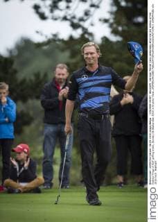 - KNOKKE-HEIST, BELGIUM: German Marcel Siem celebrates after the 3rd edition of the Optima Kings of Golf golfing event, Sunday 06 September 2015 in Knokke-Heist. JASPERxJACOBS  x04694428x