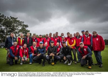 - KNOKKE-HEIST, BELGIUM: German Marcel Siem, Belgian Thomas Pieters and Belgian Nicolas Colsaerts pictured after the 3rd edition of the Optima Kings of Golf golfing event, Sunday 06 September 2015 in Knokke-Heist. JASPERxJACOBS  x04694423x