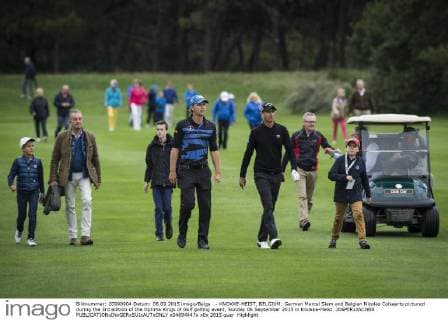 - KNOKKE-HEIST, BELGIUM: German Marcel Siem and Belgian Nicolas Colsaerts pictured during the 3rd edition of the Optima Kings of Golf golfing event, Sunday 06 September 2015 in Knokke-Heist. JASPERxJACOBS  x04694447x