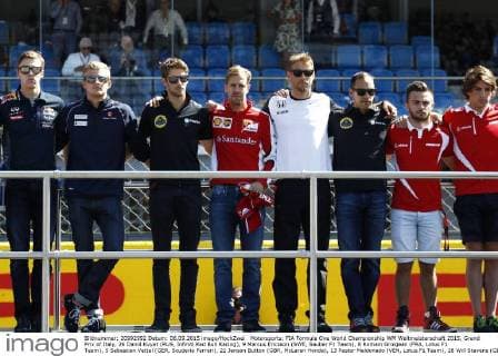 Motorsports: FIA Formula One World Championship WM Weltmeisterschaft 2015, Grand Prix of Italy, 26 Daniil Kvyat (RUS, Infiniti Red Bull Racing), 9 Marcus Ericsson (SWE, Sauber F1 Team), 8 Romain Grosjean (FRA, Lotus F1 Team), 5 Sebastian Vettel (GER, Scuderia Ferrari), 22 Jenson Button (GBR, McLaren Honda), 13 Pastor Maldonado (VEN, Lotus F1 Team), 28 Will Stevens (GBR, Manor Marussia F1 Team), 98 Roberto Merhi (ESP, Manor Marussia F1 Team), xHOCHxZWEIx