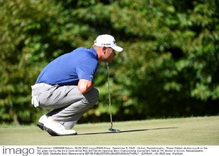 September 6, 2015 - Norton, Massachusetts - Shawn Stefani studies a putt on the 5th green during the third round of the PGA Golf Herren Deutsche Bank Championship tournament held at TPC Boston in Norton, Massachusetts. PGA 2015: Deutsche Bank Championship SEP 06 - ZUMAc04_
