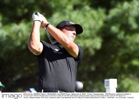 September 6, 2015 - Norton, Massachusetts - Phil Mickelson watches the flight of his ball down the 6th fairway during the third round of the PGA Golf Herren Deutsche Bank Championship tournament held at TPC Boston in Norton, Massachusetts. PGA 2015: Deutsche Bank Championship SEP 06 - ZUMAc04_