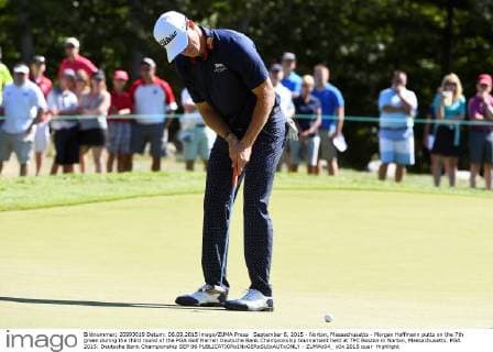September 6, 2015 - Norton, Massachusetts - Morgan Hoffmann putts on the 7th green during the third round of the PGA Golf Herren Deutsche Bank Championship tournament held at TPC Boston in Norton, Massachusetts. PGA 2015: Deutsche Bank Championship SEP 06 - ZUMAc04_
