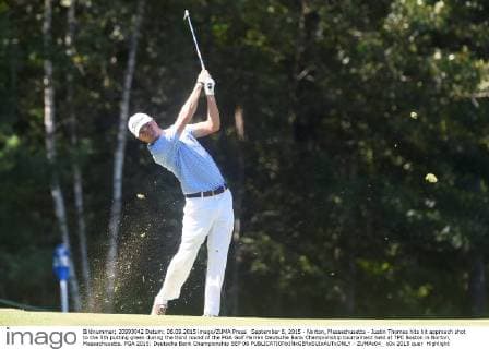 September 6, 2015 - Norton, Massachusetts - Justin Thomas hits hit approach shot to the 5th putting green during the third round of the PGA Golf Herren Deutsche Bank Championship tournament held at TPC Boston in Norton, Massachusetts. PGA 2015: Deutsche Bank Championship SEP 06 - ZUMAc04_