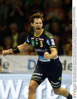 Jubel - Uwe Gensheimer (Rhein-Neckar Löwen) - Handball Bundesliga Saison 2015-2016 Punktspiel SC Magdeburg vs. Rhein Neckar Löwen in der GETEC Arena in Magdeburg - Einzelbild,Aktion,Deutschland, Handball, Mann, Maenner,06.09.2015