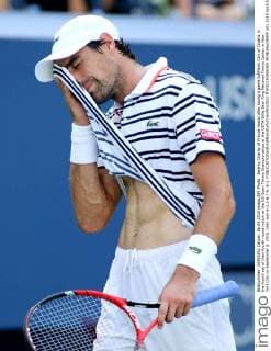Jeremy Chardy of France reacts after losing a game toÊMarin Cilic of Croatia in the fourth set of their fourth round match at the US Open Tennis Championships at the USTA Billie Jean King National Tennis Center in New York City on September 6, 2015. Celic won 6-3,2-6,7-6, 6-1.  NYP20150906309 MONIKAxGRAFF