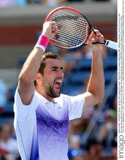 Marin Cilic of Croatia celebrates after defeating Jeremy Chardy of France in the four sets during their fourth round match at the US Open Tennis Championships at the USTA Billie Jean King National Tennis Center in New York City on September 6, 2015. Celic won 6-3, 2-6,7-6, 6-1.  NYP20150906310 MONIKAxGRAFF
