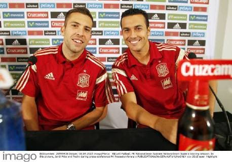 Aktuell Fußball, PK Nationalteam Spanien Nationalteam Spain s training session. In this picture, Jordi Alba and Pedro during press conference PK Pressekonferenz x 