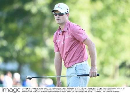 September 6, 2015 - Norton, Massachusetts - Zach Johnson watches his putt roll on the 15th green during the third round of the PGA Golf Herren Deutsche Bank Championship tournament held at TPC Boston in Norton, Massachusetts. PGA 2015: Deutsche Bank Championship SEP 06 - ZUMAc04_