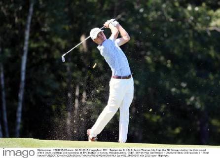 September 6, 2015: Justin Thomas hits from the 5th fairway during the third round of the Deutsche Bank Championship at TPC Boston in Norton, Massachusetts. GOLF: SEP 06 PGA Golf Herren - Deutsche Bank Championship - Third Round Icon482150906007 EDITORIAL USE ONLY