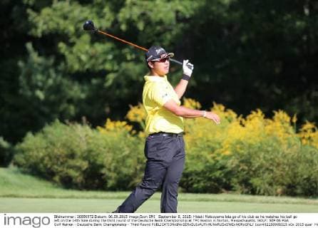 September 6, 2015: Hideki Matsuyama lets go of his club as he watches his ball go left on the 14th hole during the third round of the Deutsche Bank Championship at TPC Boston in Norton, Massachusetts. GOLF: SEP 06 PGA Golf Herren - Deutsche Bank Championship - Third Round Icon482150906025 EDITORIAL USE ONLY