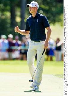 September 06, 2015: Daniel Berger with a fist pump after dropping in a birdie putt at the 5th green during the third round of the Deutsche Bank Championship at TPC Boston in Norton, MA. GOLF: SEP 06 PGA Golf Herren - Deutsche Bank Championship - Third Round Icon150906008 EDITORIAL USE ONLY