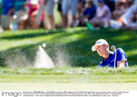 September 06, 2015: Brendan Steele hits out of the bunker in front of the 7th green during the third round of the Deutsche Bank Championship at TPC Boston in Norton, MA. GOLF: SEP 06 PGA Golf Herren - Deutsche Bank Championship - Third Round Icon150906011 EDITORIAL USE ONLY
