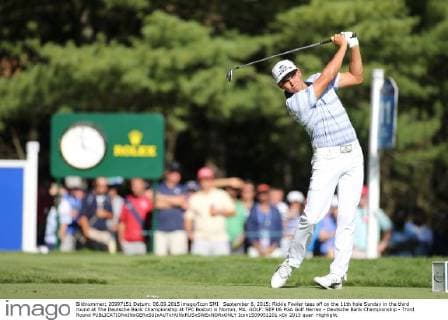 September 6, 2015: Rickie Fowler tees off on the 11th hole Sunday in the third round at The Deutsche Bank Championship at TPC Boston in Norton, MA. GOLF: SEP 06 PGA Golf Herren - Deutsche Bank Championship - Third Round Icon1509051201 EDITORIAL USE ONLY