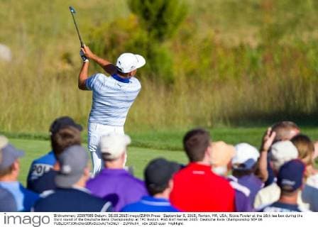 September 6, 2015; Norton, MA, USA; Rickie Fowler at the 16th tee box during the third round of the Deutsche Bank Championship at TPC Boston. PGA Golf Herren 2015: Deutsche Bank Championship SEP 06 - ZUMAc04_