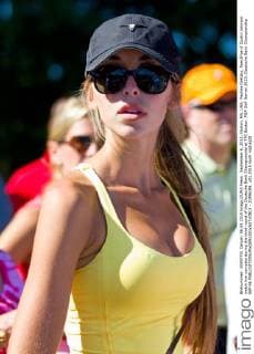 September 6, 2015; Norton, MA, USA; Paulina Gretzky, fiancÅ½e of Dustin Johnson watch him compete during the third round of the Deutsche Bank Championship at TPC Boston. PGA Golf Herren 2015: Deutsche Bank Championship SEP 06 - ZUMAc04_