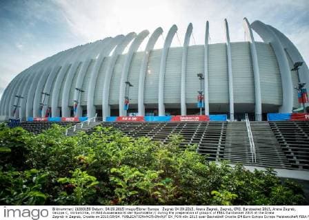 Zagreb 04.09.2015, Arena Zagreb, Zagreb, CRO, Eurobasket 2015, Arena Zagreb, Gruppe C, Vorberichte, im Bild Aussenansicht der Sportstätte during the preperation of group C of FIBA Eurobasket 2015 at the Arena Zagreb in Zagreb, Croatia on 2015 09 04.  EX_PON  