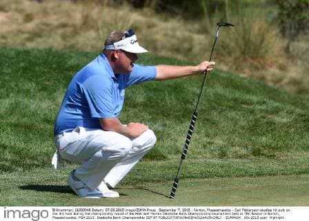 September 7, 2015 - Norton, Massachusetts - Carl Pettersson studies hit putt on the 3rd hole during the championship round of the PGA Golf Herren Deutsche Bank Championship tournament held at TPC Boston in Norton, Massachusetts. PGA 2015: Deutsche Bank Championship SEP 07 - ZUMAc04_