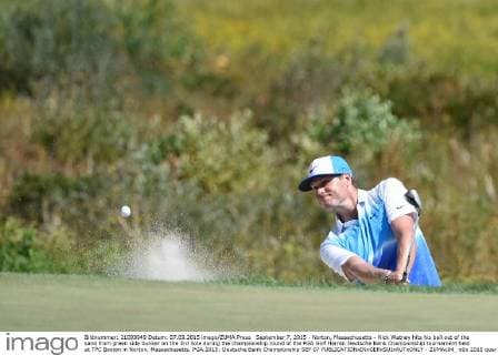 September 7, 2015 - Norton, Massachusetts - Nick Watney hits his ball out of the sand from green side bunker on the 3rd hole during the championship round of the PGA Golf Herren Deutsche Bank Championship tournament held at TPC Boston in Norton, Massachusetts. PGA 2015: Deutsche Bank Championship SEP 07 - ZUMAc04_