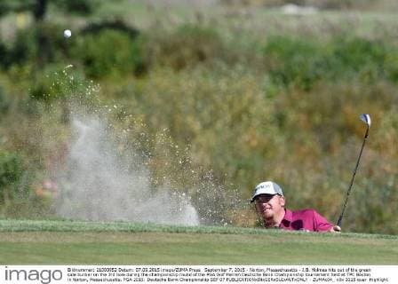 September 7, 2015 - Norton, Massachusetts - J.B. Holmes hits out of the green side bunker on the 3rd hole during the championship round of the PGA Golf Herren Deutsche Bank Championship tournament held at TPC Boston in Norton, Massachusetts. PGA 2015: Deutsche Bank Championship SEP 07 - ZUMAc04_