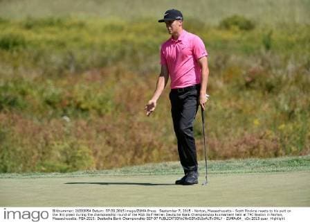 September 7, 2015 - Norton, Massachusetts - Scott Pinckne reacts to his putt on the 3rd green during the championship round of the PGA Golf Herren Deutsche Bank Championship tournament held at TPC Boston in Norton, Massachusetts. PGA 2015: Deutsche Bank Championship SEP 07 - ZUMAc04_