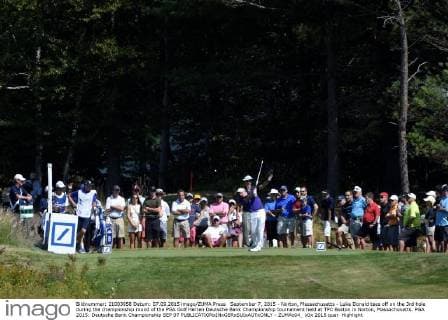 September 7, 2015 - Norton, Massachusetts - Luke Donald tees off on the 3rd hole during the championship round of the PGA Golf Herren Deutsche Bank Championship tournament held at TPC Boston in Norton, Massachusetts. PGA 2015: Deutsche Bank Championship SEP 07 - ZUMAc04_