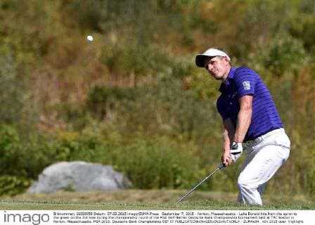 September 7, 2015 - Norton, Massachusetts - Luke Donald hits from the apron to the green on the 3rd hole during the championship round of the PGA Golf Herren Deutsche Bank Championship tournament held at TPC Boston in Norton, Massachusetts. PGA 2015: Deutsche Bank Championship SEP 07 - ZUMAc04_
