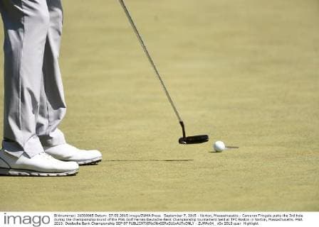 September 7, 2015 - Norton, Massachusetts - Cameron Tringale putts the 3rd hole during the championship round of the PGA Golf Herren Deutsche Bank Championship tournament held at TPC Boston in Norton, Massachusetts. PGA 2015: Deutsche Bank Championship SEP 07 - ZUMAc04_