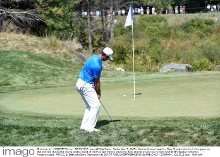 September 7, 2015 - Norton, Massachusetts - Gary Woodland chips to the green on the 3rd hole during the championship round of the PGA Golf Herren Deutsche Bank Championship tournament held at TPC Boston in Norton, Massachusetts. PGA 2015: Deutsche Bank Championship SEP 07 - ZUMAc04_