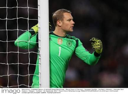 Manuel Neuer of Germany - European Qualifier - Scotland v Germany - Hampden Park Stadium - Glasgow - Scotland - 7th September 2015 - Picture Simon Bellis Sportimage EDITORIAL USE ONLY. No use with unauthorised audio, video, data, fixture lists, club league logos or live services. Online in-match use limited to 120 images, no video emulation. No use in betting, games or single club league player publications.