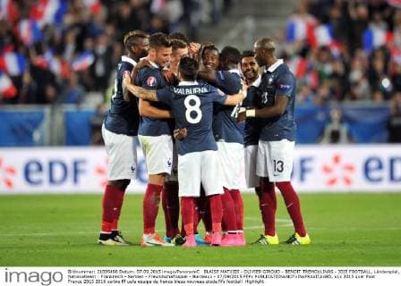 BLAISE MATUIDI - OLIVIER GIROUD - BENOIT TREMOULINAS - JOIE FOOTBALL, Länderspiel, Nationalteam : Frankreich - Serbien - Freundschaftsspiel - Bordeaux - 07 09 2015 FEPx 