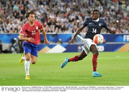 BLAISE MATUIDI - Lazar Markovic FOOTBALL, Länderspiel, Nationalteam : Frankreich - Serbien - Freundschaftsspiel - Bordeaux - 07 09 2015 FEPx 