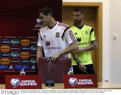 Aktuell Fußball, PK Nationalteam Spanien Iker Casillas y Sergio Ramos. Iker Casillas and Sergio Ramos attends press conference PK Pressekonferenz x 