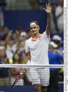 Sept. 7, 2015 - Flushing Meadows, New York, U.S - Roger Federer reacts after winning his match on Day Eight of the 2015 US Open with John Isner at the USTA Billie Jean King National Tennis Center on Monday September 8, 2015 in the Flushing neighborhood of the Queens borough of New York City. Federer vs. Isner - ZUMAp124