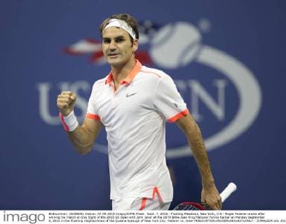 Sept. 7, 2015 - Flushing Meadows, New York, U.S - Roger Federer reacts after winning his match on Day Eight of the 2015 US Open with John Isner at the USTA Billie Jean King National Tennis Center on Monday September 8, 2015 in the Flushing neighborhood of the Queens borough of New York City. Federer vs. Isner - ZUMAp124