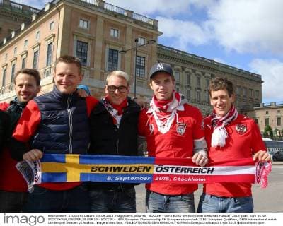 SOCCER - UEFA EURO EM Europameisterschaft Fussball 2016 quali, SWE vs AUT STOCKHOLM,SWEDEN,08.SEP.15 - SOCCER - UEFA European Championship EM Europameisterschaft 2016, European Qualifiers, OEFB international match Länderspiel Sweden vs Austria. Image shows fans. GEPAxpictures xChristianxOrt