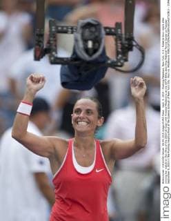 Sept. 8, 2015 - Flushing Meadows, New York, U.S - Roberta Vinci reacts after winning her match on Day Nine of the 2015 US Open with Kristina Mladenovic at the USTA Billie Jean King National Tennis Center on Tuesday September 9, 2015 in the Flushing neighborhood of the Queens borough of New York City. Vinci vs. Mladenovic - ZUMAp124