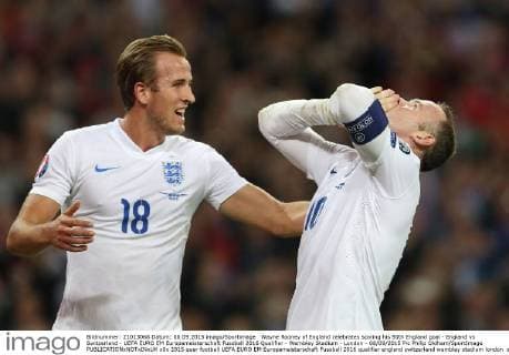 Wayne Rooney of England celebrates scoring his 50th England goal - England vs Switzerland - UEFA EURO EM Europameisterschaft Fussball 2016 Qualifier - Wembley Stadium - London - 08 09 2015 Pic Philip Oldham SportImage EDITORIAL USE ONLY. No use with unauthorised audio, video, data, fixture lists, club league logos or live services. Online in-match use limited to 120 images, no video emulation. No use in betting, games or single club league player publications.