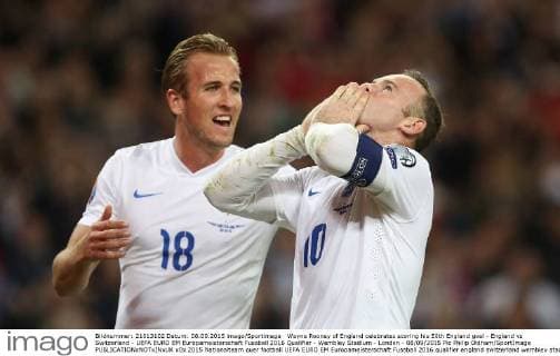 Wayne Rooney of England celebrates scoring his 50th England goal - England vs Switzerland - UEFA EURO EM Europameisterschaft Fussball 2016 Qualifier - Wembley Stadium - London - 08 09 2015 Pic Philip Oldham SportImage EDITORIAL USE ONLY. No use with unauthorised audio, video, data, fixture lists, club league logos or live services. Online in-match use limited to 120 images, no video emulation. No use in betting, games or single club league player publications.