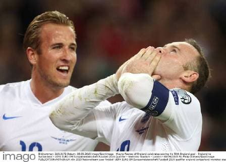 Wayne Rooney of England celebrates scoring his 50th England goal - England vs Switzerland - UEFA EURO EM Europameisterschaft Fussball 2016 Qualifier - Wembley Stadium - London - 08 09 2015 Pic Philip Oldham SportImage EDITORIAL USE ONLY. No use with unauthorised audio, video, data, fixture lists, club league logos or live services. Online in-match use limited to 120 images, no video emulation. No use in betting, games or single club league player publications.