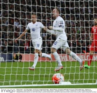 Wayne Rooney of England celebrates scoring his 50th England goal - England vs Switzerland - UEFA EURO EM Europameisterschaft Fussball 2016 Qualifier - Wembley Stadium - London - 08 09 2015 Pic Philip Oldham SportImage EDITORIAL USE ONLY. No use with unauthorised audio, video, data, fixture lists, club league logos or live services. Online in-match use limited to 120 images, no video emulation. No use in betting, games or single club league player publications.
