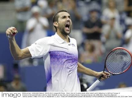 Marin Cilic of Croatia reacts after match point defeating Jo-Wilfried Tsonga of France in the quarterfinals in Arthur Ashe Stadium on day 9 at the US Open Tennis Championships at the USTA Billie Jean King National Tennis Center in New York City on September 8, 2015.  NYP20150908102 JOHNxANGELILLO