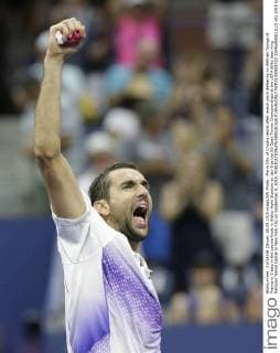 Marin Cilic of Croatia reacts after match point defeating Jo-Wilfried Tsonga of France in 5 sets in the quarterfinals in Arthur Ashe Stadium on day 9 at the US Open Tennis Championships at the USTA Billie Jean King National Tennis Center in New York City on September 8, 2015.  NYP20150908103 JOHNxANGELILLO