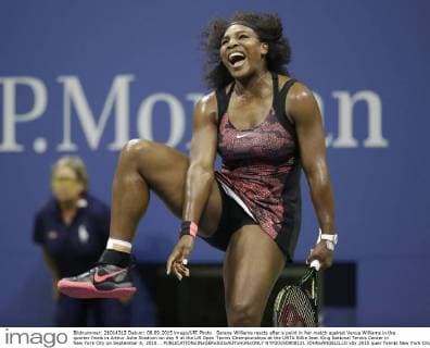 Serena Williams reacts after a point in her match against Venus Williams in the quarter finals in Arthur Ashe Stadium on day 9 at the US Open Tennis Championships at the USTA Billie Jean King National Tennis Center in New York City on September 8, 2015. .  NYP20150908121 JOHNxANGELILLO