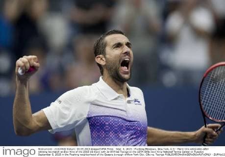 Sept. 8, 2015 - Flushing Meadows, New York, U.S - Marin Cilic celebrates after winning his match on Day Nine of the 2015 US Open with Jo-Wilfried Tsonga at the USTA Billie Jean King National Tennis Center on Tuesday September 8, 2015 in the Flushing neighborhood of the Queens borough of New York City. Cilic vs. Tsonga - ZUMAp124
