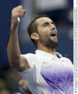 Sept. 8, 2015 - Flushing Meadows, New York, U.S - Marin Cilic celebrates after winning his match on Day Nine of the 2015 US Open with Jo-Wilfried Tsonga at the USTA Billie Jean King National Tennis Center on Tuesday September 8, 2015 in the Flushing neighborhood of the Queens borough of New York City. Cilic vs. Tsonga - ZUMAp124
