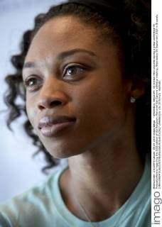 - BRUSSELS, BELGIUM: US Allyson Felix pictured during a press conference PK Pressekonferenz regarding the 2015 edition of the Belgacom Memorial Van Damme athletics meeting, Wednesday 09 September 2015 in Brussels. DIRKxWAEM  x04696319x
