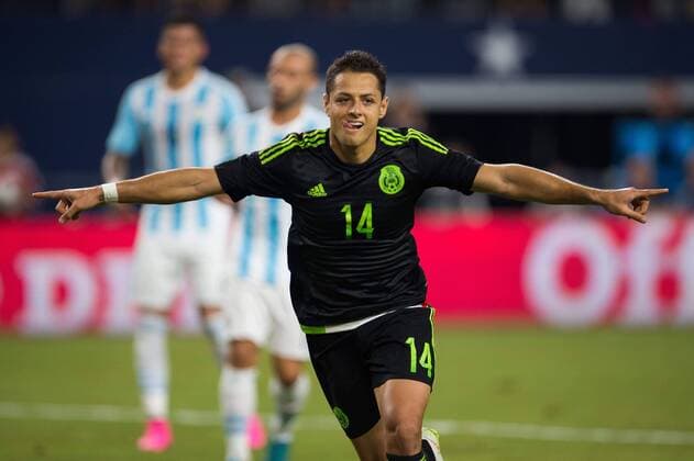 Festejo de Javier Hernandez de Mexico 0-1. - Freundschaftsspiel Argentinien vs. Mexiko. Dallas