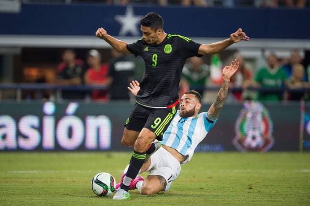 Penal cometido por Nicolas Otamendi de Argentina. - Freundschaftsspiel Argentinien vs. Mexiko. Dallas